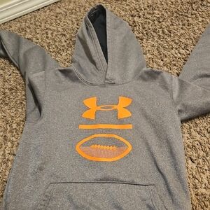 Youth Boy's Under Armour Heather Gray Hoodie with Vibrant Orange Logo